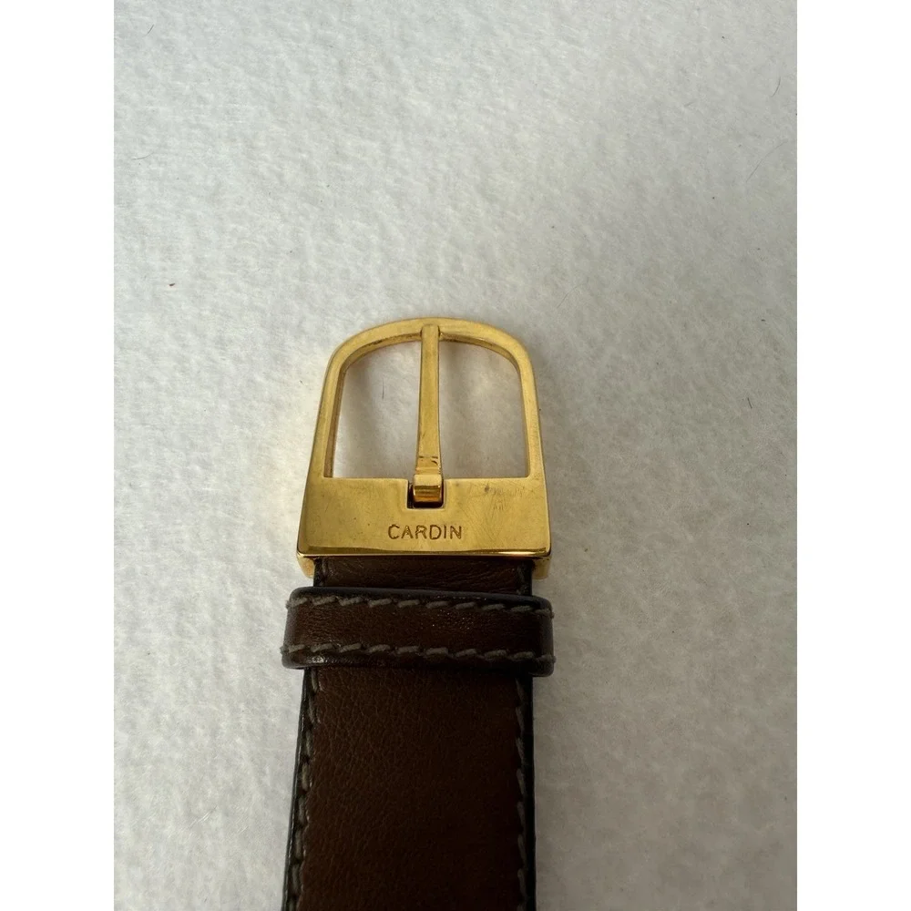 Pierre Cardin Full-Grain Brown Leather Dress Belt‎ Size 32 Gold Buckle